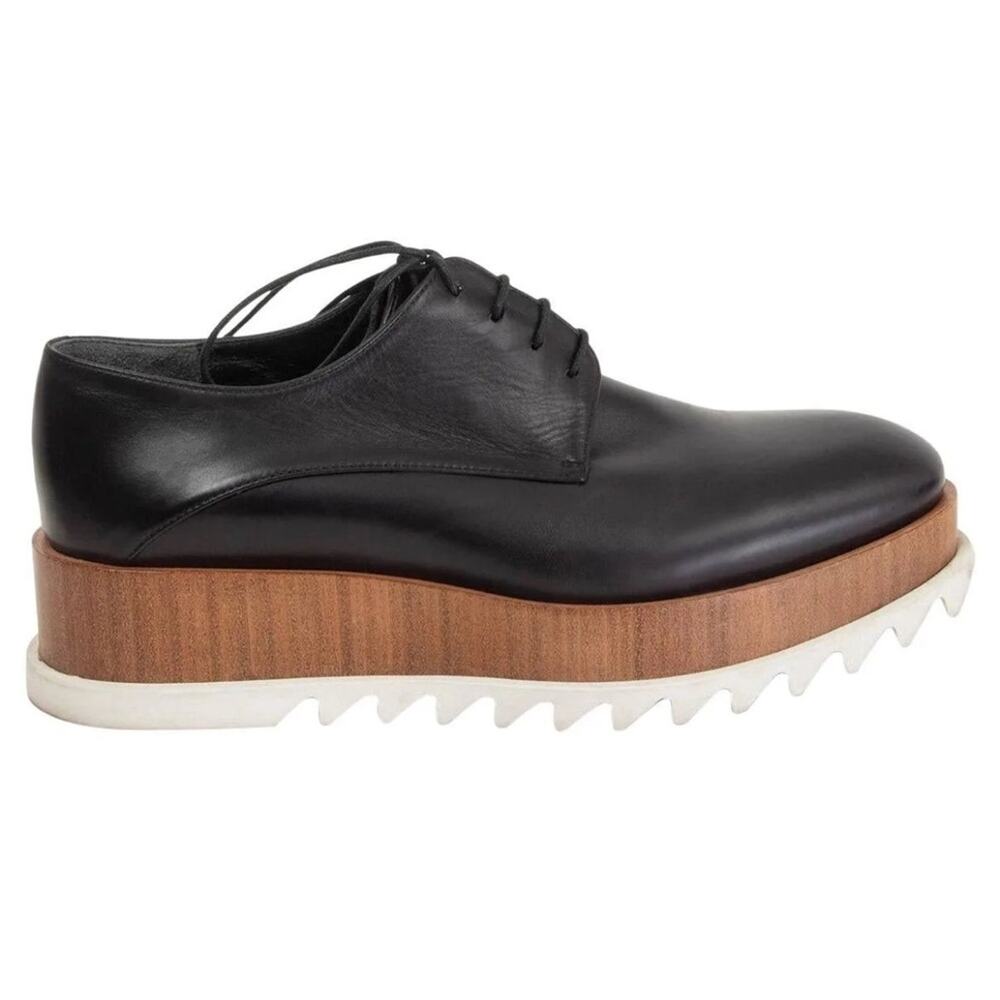 JIL SANDER Black Leather Wooden Platform Derbys Flats Shoes Size 36